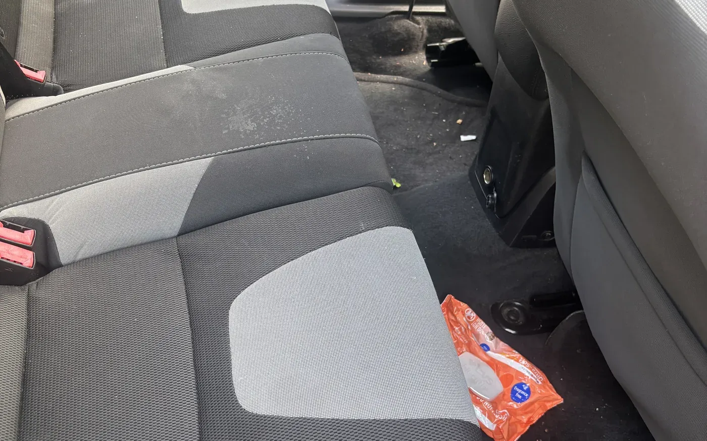 Car seat stain removal results on cloth upholstery after detailing