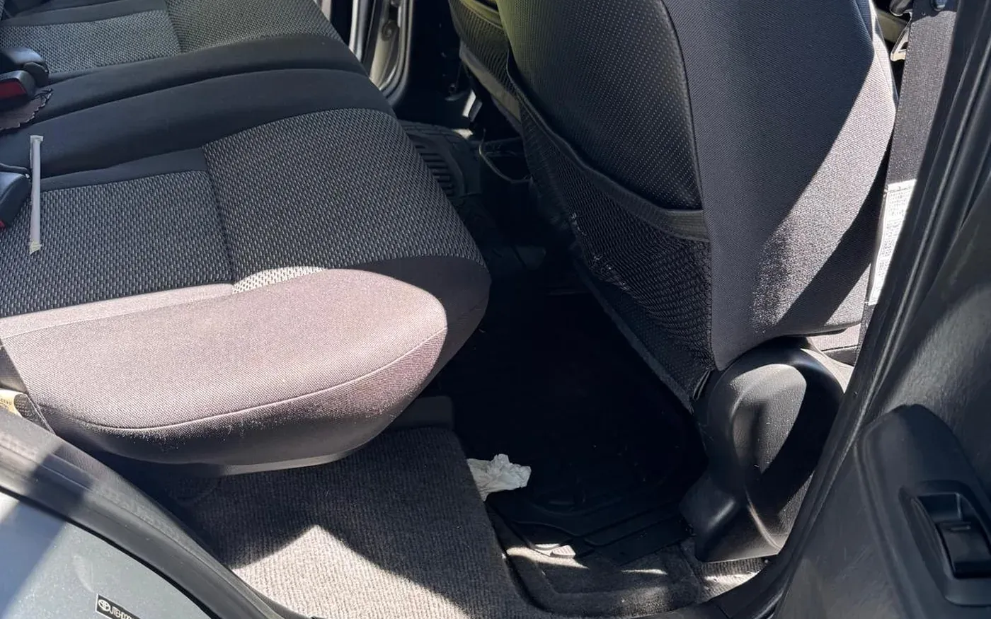 Detailed car interior showing cleaned seats, carpet and door panel